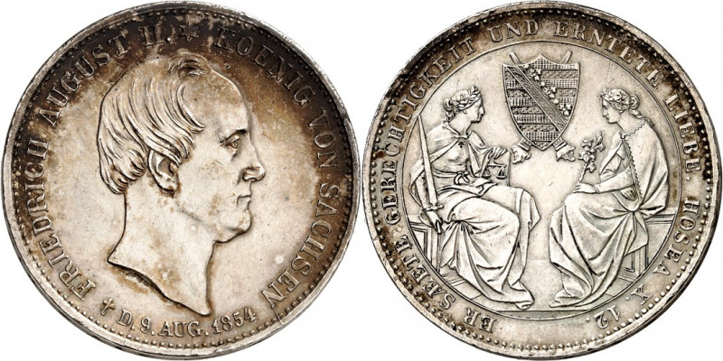 Sachsen, Königreich. 
Friedrich August II. 1836-1854. Taler 1854 a.d.Tod. AKS 1...