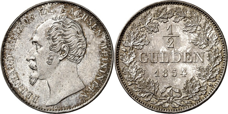 Sachsen/-Meiningen. 
Bernhard Erich Freund, selbstständig 1822-1866. 1/2 Gulden...