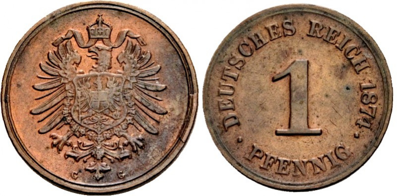 KAISERREICH-Kleinmünzen. 
1&nbsp;Pfennig 1874G Cu. Alter Adler. J. 1. . 


v...