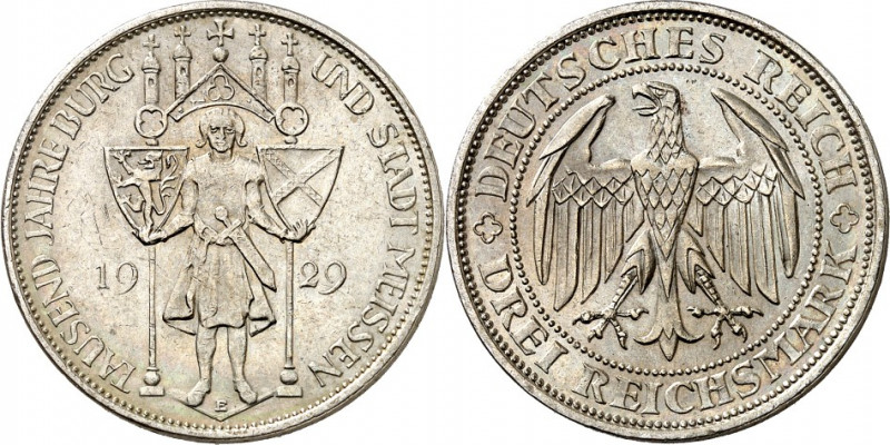 WEIMARER REPUBLIK. 
GEDENKMÜNZEN. 
3 Reichsmark 1929E Meissen. J. 338. . 

...