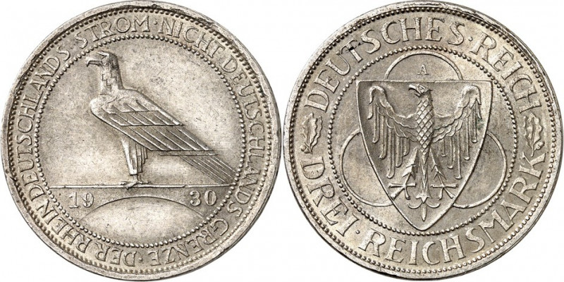 WEIMARER REPUBLIK. 
GEDENKMÜNZEN. 
3 Reichsmark 1930A Rheinstrom. J. 345. . 
...