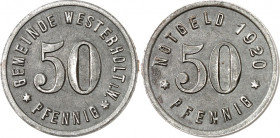 STÄDTENOTMÜNZEN UND /-MARKEN. 
STÄDTE. 
Westerholt (Westf.), Gemeinde. 10- 50 Pfennig 1920 Fe (3). Fr.&nbsp; 598.1-3. . 


ss-vz
