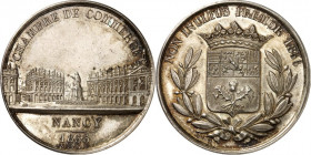 EUROPA. 
FRANKREICH - STÄDTE. 
NANCY. Medaille 1858 (nach 1880) (v. Borrel) d. Chambre de Commerce (Handelskammer). Ansicht eines von Palais eingefa...