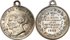 EUROPA. 
GROSSBRITANNIEN. 
Victoria 1837-1901. Medaille 1855 (v. Robineau) a. d. Besuch d. engl. Königspaares in Paris. Köpfe d. Paares n.l. / 8 Z. ...