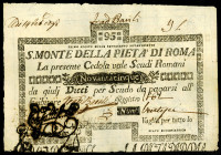 ITALIEN. 
Kirchenstaat. 
S.Monte Della Pieta`di Roma. 95 Scudi 1.5.1797 Stpl. BOLOGNA, n.A. nur wenige Expl. bekannt. Pick S357. . 


II