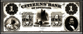 USA. 
Privatbanken und Gesellschaften. 
Citizens' Bank of Louisiana. 1 Dollar Blankette (um 1860)Serie B, New Orleans. Segelschiff. Haxby&nbsp; LA-1...