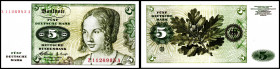 Bundesrepublik. 
Bundesbank. 
5 Deutsche Mark 2.1.1960 Z-A, Ersatznote. Ros. 262d/BRD 6. . 


III