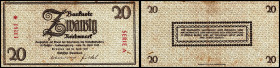Notausgaben Frühjahr 1945. 
 Notausgabe der Sächsischen Staatsbank. 
20 Reichsmark 26.4.1945 Serie A. Ros. 184a. . 


kl. Flecken,III