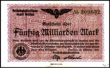 REICHSBAHN. 
Breslau, Reichsbahndirektion. 100 Mio, 50, 100, Mrd.Mark 27.9.1923 25.10.1923. Mü-G. 8c, 13c, 14a, 14c,. (4). 


II,III,II, IV