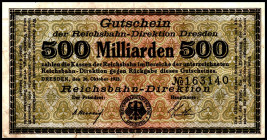 REICHSBAHN. 
Dresden, Reichsbahndirektion. 50, 100, 500 Mrd.Mark 26.10.1923. Mü-Ge. 005.9, 10, 11. (3). 


III