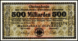 REICHSBAHN. 
Dresden, Reichsbahndirektion. 500 Mrd.Mark 26.10.1923. Mü-Ge. 005.11. . 


Rs.kl.Fleck, I-