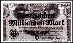 REICHSBAHN. 
Frankfurt / Main, Reichsbahndirektion. 20, 50, 100,500 Mrd.Mark 22.10.1923. Mü-G 008.7c, 9b, 11c, 13a. (4)13b. 


kl.Flecken 1x IV, 3...