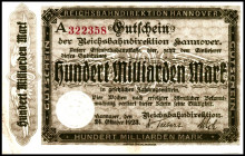 REICHSBAHN. 
Hannover, Reichsbahndirektion. 50, 100 Mrd.Mark 24.10.1923. Mü-Ge 011.11, 14. (2). 


III