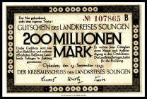 RHEINLAND. 
Solingen,#Kreisausschuss des Landkreis Solingen#. 200 Mio. Mark 25.9.1923 Serie A und B. v.E 1071.18a, b, d. (3). 


I-