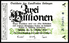 RHEINLAND. 
Solingen,#Kreisausschuss des Landkreis Solingen#. 2 Bio.Mark 31.10.1923 -1.4.1924.Serie A. Ke. 4812.u, v.E 1071.35 b. . 


I