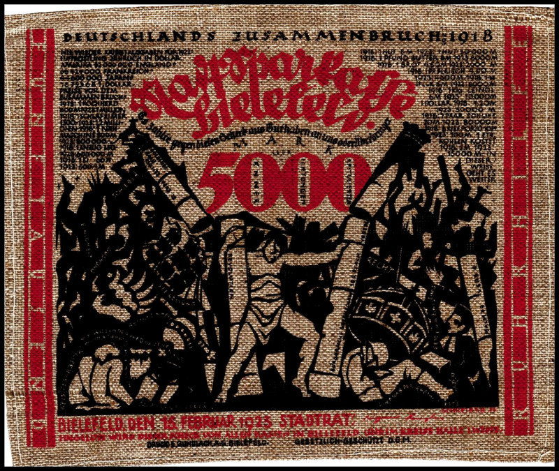 NOTGELD BESONDERER ART. 
STOFFGELD. 
Bielefeld, Stadtsparkasse. Sammlung v.31 ...