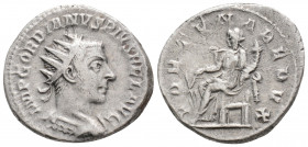 Antoninianus AR
Gordian III (238-244), GORDIANVS PIVS FEL AVG / FORTVNA REDVX, Fortuna seated left with rudder and cornucopiae, Antioch
22 mm, 4,25 ...