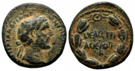 Bronze Æ
Cyrrhestica, Hierapolis, Antoninus Pius (138-161), Laureate head right / ΘЄAC CYPI/AC IЄPOΠO in two lines; B below; all within laurel wreath...