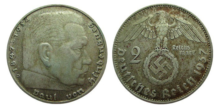 2 Mark Ar
Hindenburg, 1937, D
30 mm, 8 g