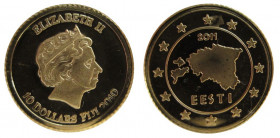 10 Dollars AV
Fiji, Tiara headed Queen Elizabeth (right, 1952-1970) / Coindesign of Estonia, EESTI, Gold 585/1000
11 mm, 0,5 g