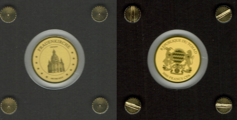 1/500 Oz Gold (999/100), Dresdner Frauenkirche, 3000 Francs (Chad)