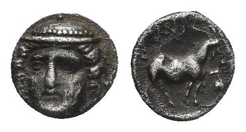 THRACE, Ainos. (Circa 400-350 BC). AR Diobol
Obv: Head of Hermes facing, wearin...