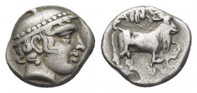 THRACE, Ainos. (Circa 435-405 BC). AR Diobol.
Obv: Head of Hermes right, wearing petasos.
Rev: AIN.
Goat walking right.
HGC 3.2, 1274.
Condition:...