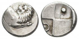 THRACE, Chersonesos. (Circa 386-338 BC). AR Hemidrachm.
Obv: Forepart of lion right, head left.
Rev: Quadripartite incuse square with alternating ra...