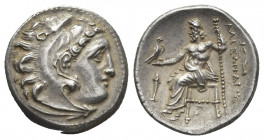 KINGS OF MACEDON. Philip III Arrhidaios. In the name and types of Alexander III (322-319 BC). Drachm. Kolophon.
Obv: Head of Herakles right, wearing ...