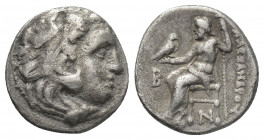 KINGS OF MACEDON. Alexander III 'the Great' (336-323 BC). Drachm. Kolophon.
Obv: Head of Herakles right, wearing lion skin.
Rev: AΛEΞANΔPOY.
Zeus s...