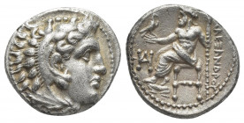 KINGS OF MACEDON. Alexander III 'the Great' (336-323 BC). Drachm. Miletos.
Obv: Head of Herakles right, wearing lion skin.
Rev: AΛEΞANΔPOY.
Zeus se...