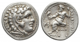 KINGS OF MACEDON. Alexander III 'the Great' (336-323 BC). Drachm. Miletus.
Obv: Head of Herakles right, wearing lion skin.
Rev: AΛEΞANΔPOY.
Zeus se...