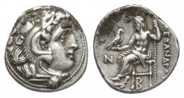 KINGS OF MACEDON. Alexander III 'the Great' (336-323 BC). Struck under Antigonos I Monophthalmos, (Circa 310-301). Drachm. Kolophon.
Obv: Head of Her...