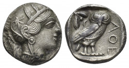 ATTICA. Athens. Tetradrachm (Circa 454-404 BC).
Obv: Helmeted head of Athena right, with frontal eye.
Rev: AΘE.
Owl standing right, head facing; ol...
