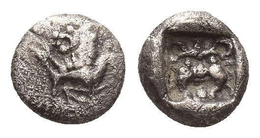 ASIA MINOR, Uncertain (5th century BC). Obol.
Obv: Elements of Chimaera: forepa...