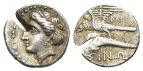PAPHLAGONIA, Sinope. (Circa 350/30-300 BC). Phaget–, magistrate. AR, Drachm.
Obv: Head of nymph, left; hair in sakkos.
Rev: Sea-eagle standing left,...