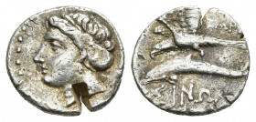PAPHLAGONIA, Sinope. (Circa 350/30-300 BC). AR, Drachm.
Obv: Head of nymph left, hair in sakkos.
Rev: Sea-eagle standing left, wings spread, on dolp...