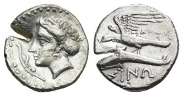PAPHLAGONIA, Sinope. AR Drachm (Circa 350/30-300 BC). Kreth-, magistrate.
Obv: Head of nymph left, hair in sakkos.
Rev: Sea-eagle on dolphin to left...