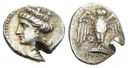 Pontos, Amisos. (Circa 435-370 BC). AR, Drachm.
Obv: Head of Hera left, wearing ornate stephanos.
Rev: Owl standing facing on shield, with wings spr...