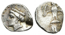 Pontos, Amisos (Circa 435-370 BC). Myll–, magistrate. AR, Drachm.
Obv: Head of Hera left, wearing ornate stephanos.
Rev: Owl standing facing, wings ...