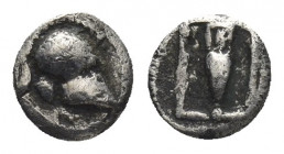 TROAS, Uncertain. (5th century BC). AR Hemiobol.
Obv: Crested Corinthian helmet right.
Rev: Amphora within dotted square.
SNG Arikantürk 672–6 (Nea...