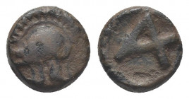 TROAS, Achilleion. (4th century BC). AE.
Obv: Helmet left.
Rev: City monogram.
SNG Copenhagen 64.
Condition: Very fine.
Weight: 1.11 g.
Diameter...