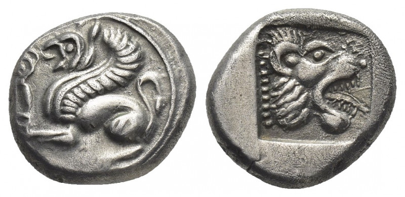 TROAS, Assos. (Circa 500-450 BC). AR, Drachm.
Obv: Griffin seated left; tongue ...