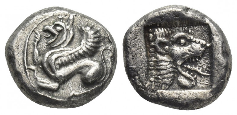 TROAS, Assos. (Circa 500-450 BC). AR, Drachm.
Obv: Griffin seated left; tongue ...