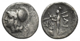 TROAS, Ilion. (Circa 228-190 BC). AR Hemidrachm.
Obv: Helmeted head of Athena left.
Rev: ΙΛΙ.
Athena Ilias advancing left; to left, monogram above ...