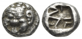 MYSIA, Parion. (5th century BC). AR Drachm.
Obv: Facing gorgoneion with protruding tongue.
Rev: Disorganized linear pattern within incuse square.
S...