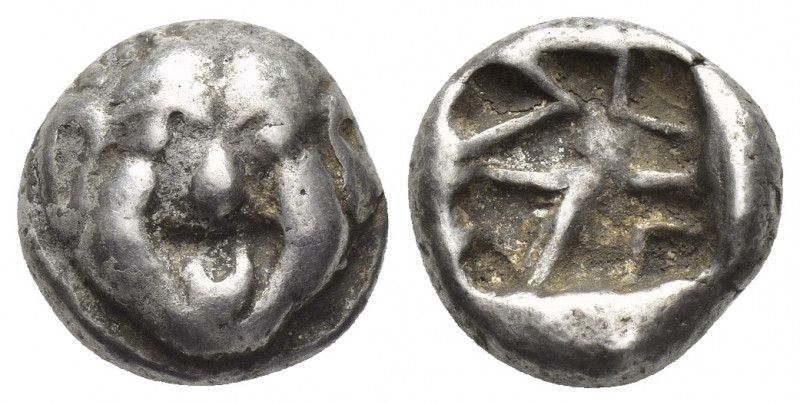 MYSIA, Parion. (5th century BC). AR Drachm.
Obv: Facing gorgoneion with protrud...