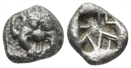 MYSIA, Parion. (5th century BC). AR Drachm
Obv: Facing gorgoneion with protruding tongue.
Rev: Disorganized linear pattern within incuse square.
SN...