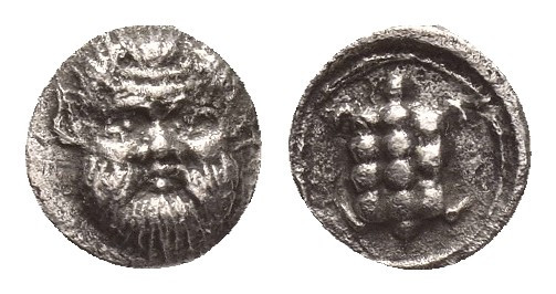 LESBOS, Methymna. (Circa 350/30-250/40 BC). AR, Hemiobol.
Obv: Facing head of S...