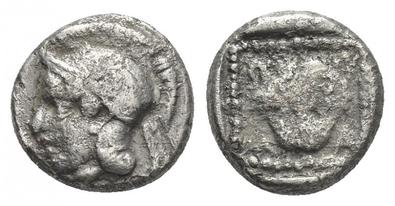 LESBOS, Methymna. (Circa 450/40-406 BC). AR Triobol or Hemidrachm.
Obv: Helmete...